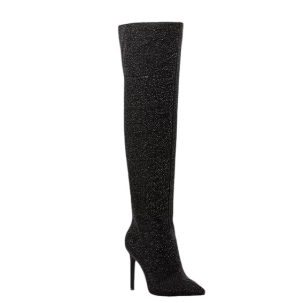 NWT INC Saveria Over The Knee Black Rhinestone Boots Stiletto Heel 6.5 Reg. $199